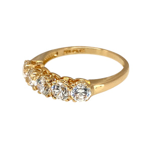 Preowned 14ct Yellow Gold & Cubic Zirconia Set Band Ring in size N with the weight 2.70 grams. The stones are each 4mm diameter