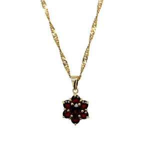 9ct Gold & Garnet Set Flower 18" Necklace