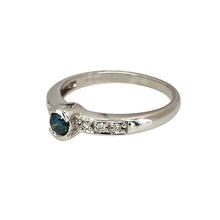 Load image into Gallery viewer, Preowned 18ct White Gold Diamond &amp; Blue Topaz Set Ring in size M to N with the weight 3.10 grams. The blue topaz stone is approximately 3.5mm
