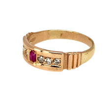 Load image into Gallery viewer, Preowned 15ct Yellow Gold Diamond &amp; Ruby Set Vintage Ring in size M with the weight 2.7o0 grams. The ruby stone is 3mm by 2mm
