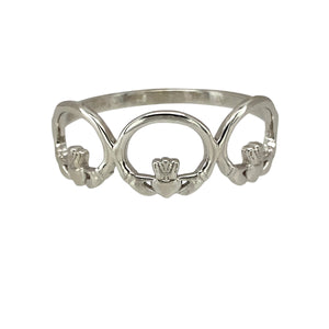 10ct White Gold Claddagh Style Triple Ring