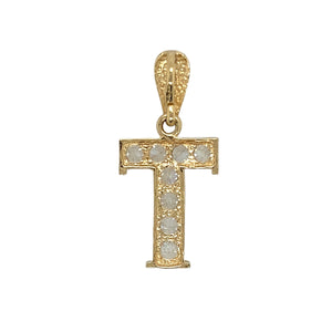 Preowned 9ct Yellow and White Gold & Cubic Zirconia Set 'T' Initial Pendant with the weight 2 grams