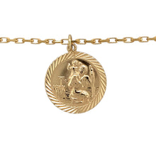 Load image into Gallery viewer, Preowned 9ct Yellow Gold St Christopher Pendant on a 20&quot; facted belcher chain with the weight 6.90 grams. The pendant is 2.6cm long including the bail
