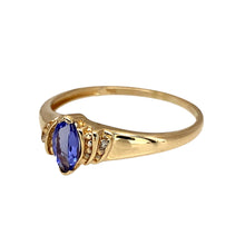 Load image into Gallery viewer, Preowned 9ct Yellow Gold Diamond &amp; Tanzanite Set Ring in size R with the weight 1.60 grams. The tanzanite stone is 6mm by 4mm
