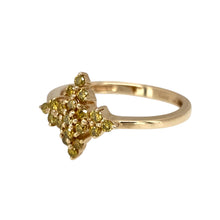 Load image into Gallery viewer, Preowned 9ct Yellow Gold &amp; Yellow Diamond Set Star shaped Cluster Ring in size N with the weight 2.30 grams. The front of the ring is 12mm high
