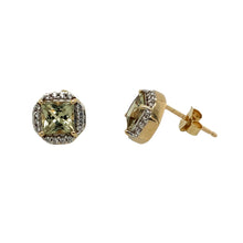 Load image into Gallery viewer, 9ct Gold Diamond &amp; Green Stone Set Stud Earrings
