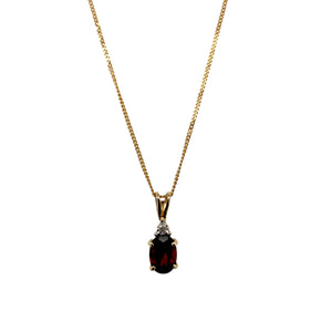 9ct Gold Diamond & Garnet Set 16" Necklace