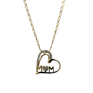 9ct Gold & Diamond Set Mum Open Heart 18" Necklace