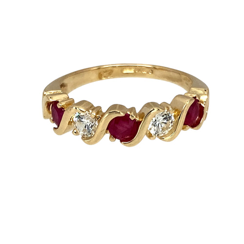 9ct Gold Ruby & Cubic Zirconia Set Band Ring