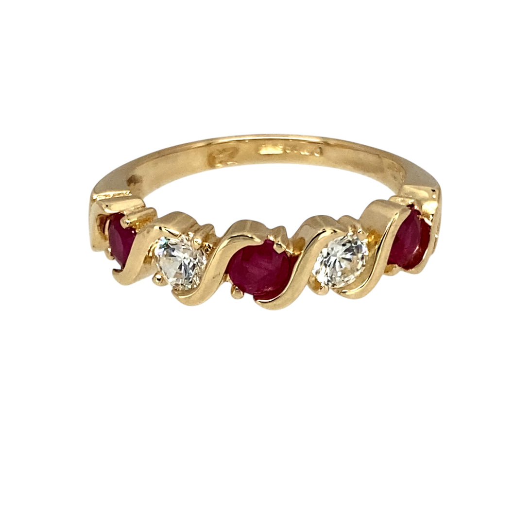 9ct Gold Ruby & Cubic Zirconia Set Band Ring