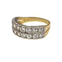 Load image into Gallery viewer, Preowned 9ct Yellow and White Gold &amp; Cubic Zirconia Set Double Row Band Ring in size J with the weight 2.60 grams. The front of the band is 6mm wide
