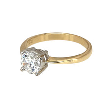 Load image into Gallery viewer, Preowned 9ct Yellow and White Gold &amp; Cubic Zirconia Set Solitaire Ring in size P with the weight 2.80 grams. The stone is approximately 6.5mm diameter
