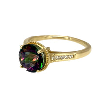 Load image into Gallery viewer, Preowned 9ct Yellow Gold Diamond &amp; Mystic Topaz Set Ring in size O with the weight 2.60 grams. The topaz stone is 8mm diameter
