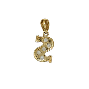 Preowned 9ct Yellow and White Gold & Cubic Zirconia Set 'S' Initial Pendant with the weight 0.80 grams