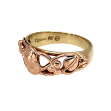 Load image into Gallery viewer, Preowned 9ct Yellow and Rose Gold Clogau Tree of Life Ring in size P with the weight 4.70 grams. The front of the ring is 8mm high
