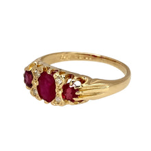 Load image into Gallery viewer, Preowned 9ct Yellow Gold Diamond &amp; Ruby Set Vintage Style Ring in size M to N with the weight 2.30 grams. The center ruby is 6mm by 4mm
