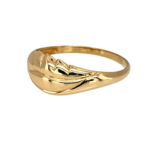 Load image into Gallery viewer, Preowned 9ct Yellow Gold Patterned Band Ring in size P with the weight 1.60 grams. The front of the ring is 8mm wide
