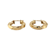 Load image into Gallery viewer, Preowned 9ct Yellow Gold Patterned Twisted Hoop Creole Earrings with the weight 2.30 grams
