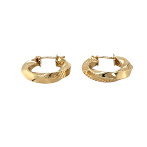 Preowned 9ct Yellow Gold Patterned Twisted Hoop Creole Earrings with the weight 2.30 grams