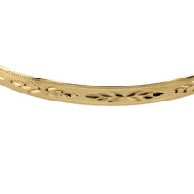 Load image into Gallery viewer, Preowned 9ct Yellow Solid Gold Patterned Bangle with the weight 7 grams. The bangle width is 5mm and the bangle diameter is 6.7cm
