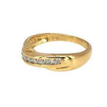 Load image into Gallery viewer, Preowned 18ct Yellow Gold &amp; Diamond Set Crossover Band Ring in size M to N with the weight 3.10 grams. The front of the band is between 3mm-5mm and there is approximately 0.25ct of diamond content in total
