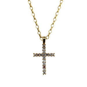 9ct Gold & Cubic Zirconia Set Cross 18" Necklace