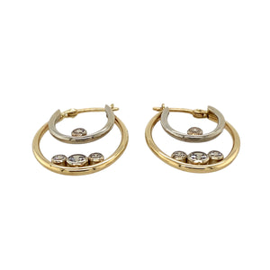 Preowned 9ct Yellow and White Gold & Cubic Zirconia Set Double Hoop Creole Earrings with the weight 2.60 grams