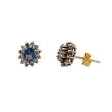 Load image into Gallery viewer, 9ct Gold Diamond &amp; Light Blue Set Cluster Stud Earrings
