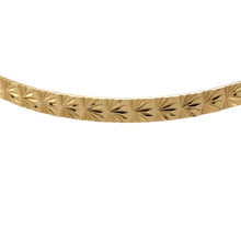 Load image into Gallery viewer, Preowned 9ct Yellow Solid Gold Patterned Bangle with the weight 5.40 grams. The bangle width is 4mm and the bangle diameter is 6.7cm
