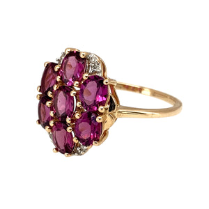 Add a vibrant and elegant piece to your jewellery collection with this pre-owned 9ct yellow gold diamond & pink tourmaline set cluster ring, featuring:

Design: A classic cluster ring, showcasing beautiful pink tourmaline stones surrounded by sparkling diamonds for added brilliance.
Material: 9-carat yellow gold, offering a warm and timeless appeal.
Gemstones: Features 5mm by 4mm pink tourmaline stones, complemented by dazzling diamond accents for a sophisticated finish.
Size & Weight: Designed in size N to