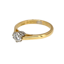 Load image into Gallery viewer, Add a timeless and sophisticated piece to your jewellery collection with this pre-owned 18ct yellow gold &amp; diamond set solitaire ring, featuring:

Design: A classic solitaire ring, showcasing a brilliant-cut diamond for a refined and elegant look.
Material: 18-carat yellow gold, offering a rich and enduring appeal.
Diamond: Features an approximately 0.36ct brilliant-cut diamond, adding exceptional sparkle and brilliance.
Size &amp; Weight: Designed in size J, with a well-balanced weight of 2.50 grams for a comf
