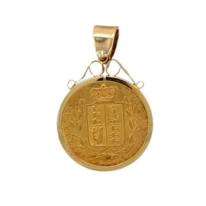 Add a historic and distinguished piece to your jewellery collection with this pre-owned 9ct yellow gold full sovereign mount pendant, featuring:

Design: A classic full sovereign mount pendant, securely holding a 22ct gold full shield back sovereign for a timeless and prestigious look.
Material: 9-carat yellow gold mount paired with a 22-carat gold full sovereign, offering a rich and enduring appeal.
Coin Detail: Features an 1852 Young Head Queen Victoria full sovereign