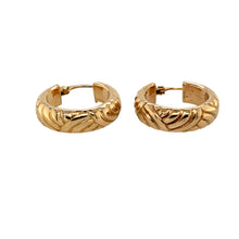 Load image into Gallery viewer, Add a classic and elegant touch to your jewellery collection with these pre-owned 9ct yellow gold patterned hoop creole earrings, featuring:

Design: Timeless hoop creole earrings with an intricate patterned finish, adding texture and sophistication.
Material: 9-carat yellow gold, offering a warm and polished look.
Weight: A well-balanced 3.50 grams, ensuring durability while remaining comfortable to wear.
A versatile and stylish accessory, perfect for everyday wear or adding a refined touch to any outfit.
