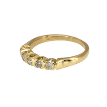 Load image into Gallery viewer, Add a touch of elegance to your jewellery collection with this pre-owned 9ct yellow gold &amp; diamond set band ring, featuring:

Design: A classic band ring, adorned with sparkling diamonds for a refined and sophisticated look.
Material: 9-carat yellow gold, offering a warm and timeless appeal.
Gemstones: Set with diamonds, adding brilliance and elegance.
Size &amp; Weight: Designed in size L, with a well-balanced weight of 2 grams for a comfortable fit.

