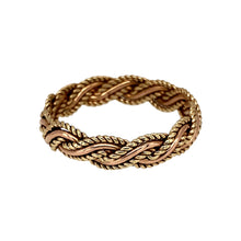 Load image into Gallery viewer, Add a touch of heritage to your jewellery collection with this pre-owned 9ct yellow and rose gold Clogau Celtic weave twisted band ring, featuring:

Design: A beautifully detailed Celtic weave pattern with a twisted band, symbolising eternal love and unity.
Material: 9-carat yellow and rose gold, creating a striking two-tone contrast.
Size &amp; Weight: Designed in size S, with a well-balanced weight of 2.50 grams for a comfortable fit.
Band Width: Measures 5mm wide, offering a bold yet elegant look.
