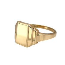 Load image into Gallery viewer, Add a bold and classic piece to your jewellery collection with this pre-owned 9ct yellow gold plain rectangle signet ring, featuring:

Design: A timeless rectangle signet ring, offering a sleek and understated look.
Material: 9-carat yellow gold, providing a warm and refined finish.
Size &amp; Weight: Designed in size W, with a solid weight of 6.10 grams for a durable and comfortable fit.
Front Dimensions: Measures 13mm high, making it a bold yet sophisticated statement piece.

