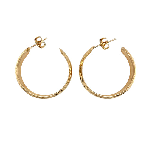 9ct Gold Patterned Half Hoop Stud Earrings