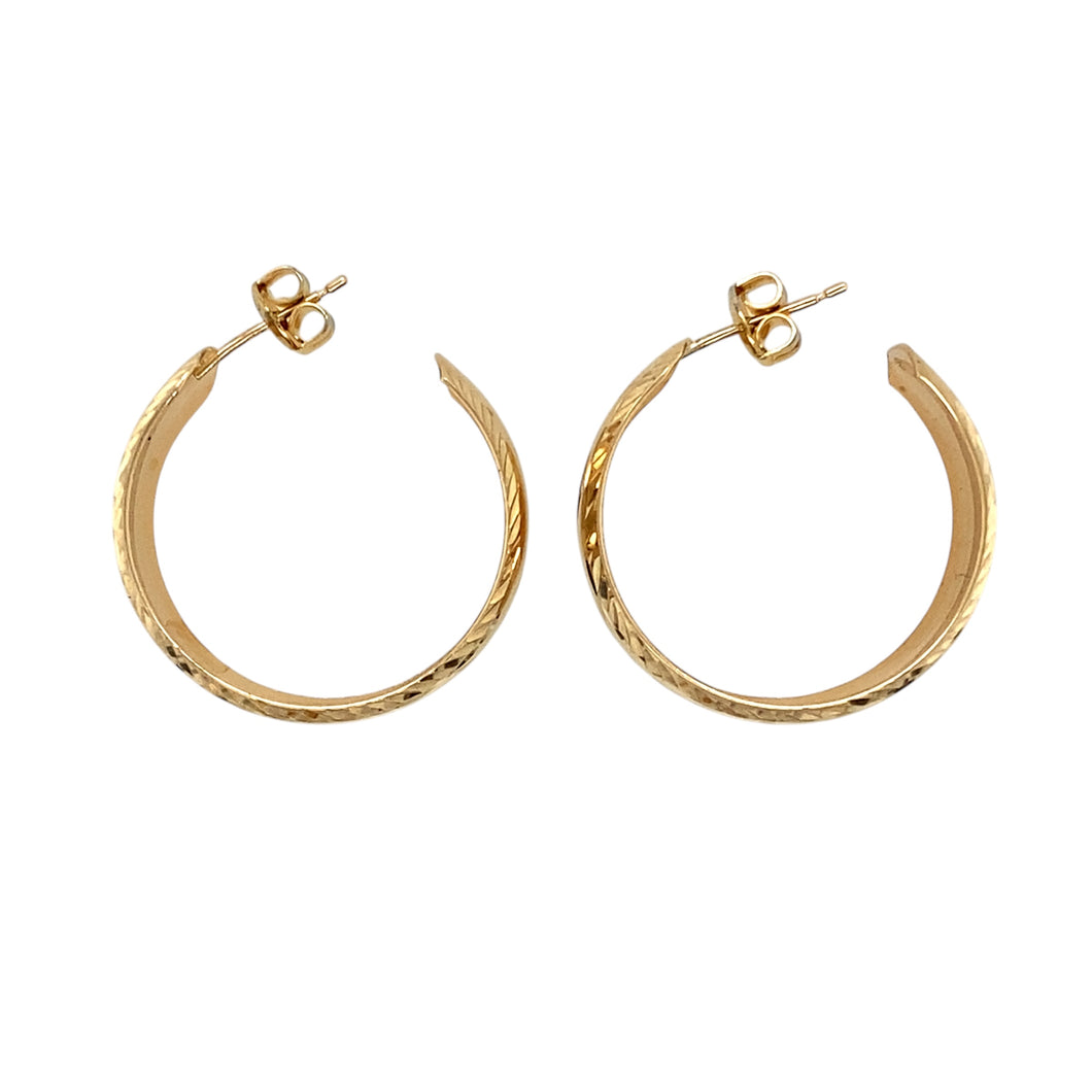 9ct Gold Patterned Half Hoop Stud Earrings