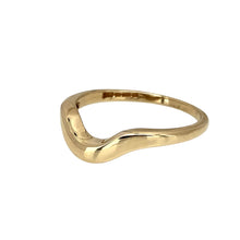 Load image into Gallery viewer, Add a touch of elegance and symbolism to your jewellery collection with this pre-owned 9ct yellow gold wishbone style ring, featuring:

Design: A classic wishbone-shaped band, symbolising luck and positivity.
Material: 9-carat yellow gold, offering a warm and timeless appeal.
Size &amp; Weight: Designed in size K, with a lightweight yet durable 1.70 grams for a comfortable fit.
Band Width: Measures 3mm wide at the front, creating a subtle yet stylish presence.
A versatile and elegant accessory, perfect for wear
