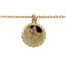 Load image into Gallery viewer, Add a meaningful and timeless piece to your jewellery collection with this pre-owned 9ct yellow gold round St Christopher pendant necklace, featuring:

Design: A classic round St Christopher pendant, symbolising protection and safe travels.
Material: 9-carat yellow gold, offering a warm and enduring appeal.
Size &amp; Weight: The pendant measures 2.6cm long including the bail, with a substantial weight of 5.80 grams, ensuring a solid and high-quality feel.

