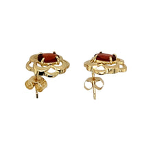 Load image into Gallery viewer, 9ct Gold &amp; Garnet Set Flower Style Stud Earrings
