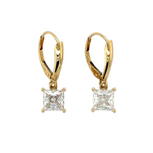 Load image into Gallery viewer, 14ct Gold &amp; Cubic Zirconia Set Square Drop Earrings
