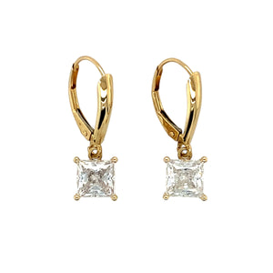 14ct Gold & Cubic Zirconia Set Square Drop Earrings