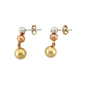 9ct Gold Three Ball Stud Drop Earrings