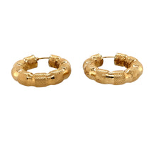 Load image into Gallery viewer, Add a bold and stylish touch to your jewellery collection with these pre-owned 9ct yellow gold patterned hoop bubble creole earrings, featuring:

Design: Unique bubble-patterned creole hoop earrings, offering texture and dimension for a distinctive look.
Material: 9-carat yellow gold, providing a warm and luxurious appeal.
Weight: A substantial 5.10 grams, ensuring a durable and high-quality feel.
A statement accessory, perfect for those who love elegant jewellery with a unique and eye-catching design.
