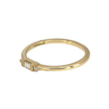 Load image into Gallery viewer, Add a delicate and elegant touch to your jewellery collection with this pre-owned 9ct yellow gold &amp; diamond set dainty band ring, featuring:

Design: A beautifully dainty band-style ring, perfect for subtle elegance or stacking.
Material: Crafted in 9-carat yellow gold, offering a warm and classic finish.
Gemstone Detail: Set with sparkling diamonds, adding a touch of brilliance and sophistication.
Ring Front: Measures 2mm wide, creating a refined and delicate look.
Size &amp; Weight: Designed in size M to N
