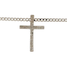 Load image into Gallery viewer, Add a meaningful and elegant touch to your jewellery collection with this pre-owned 9ct white gold &amp; diamond set cross pendant necklace, featuring:

Design: A timeless cross pendant, symbolising faith and sophistication.
Material: Crafted in 9-carat white gold, offering a sleek and polished finish.
Gemstone Detail: Set with approximately 0.50ct total diamond content, adding brilliance and luxury.
Pendant Size: Measures 3.2cm long, creating a bold yet refined statement piece.

