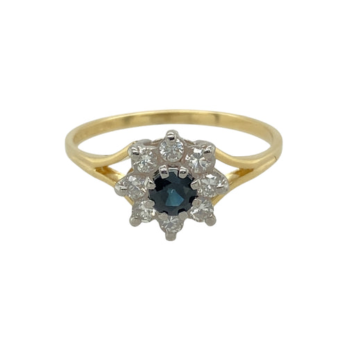 18ct Gold Diamond & Sapphire Set Flower Cluster Ring