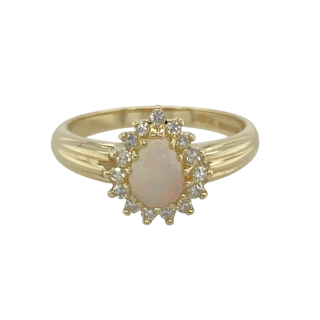 9ct Gold Diamond & Opalique Teardrop Set Cluster Ring
