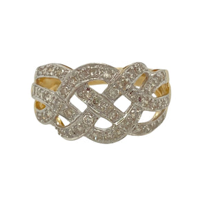 18ct Gold & Diamond Set Open Weave Wide Band Ring